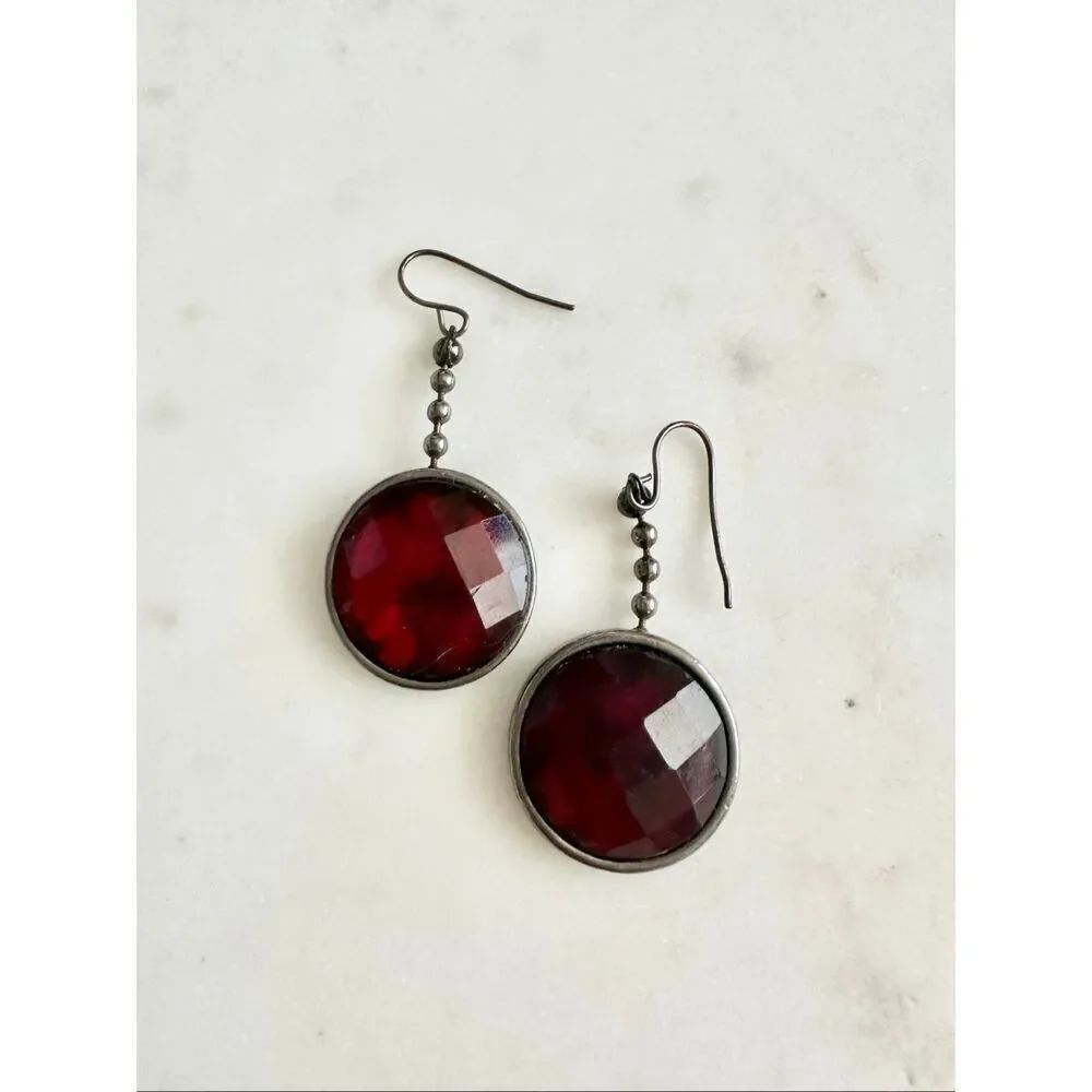 Blood red rhinestone dangle circle earring